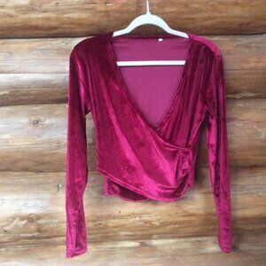 Velvet Burgundy Goth Faux Wrap Cropped V-neck 90s Y2K Inspired Top Size Small